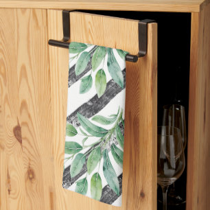 Sage Branch Kitchen Towel with Textured Stripes