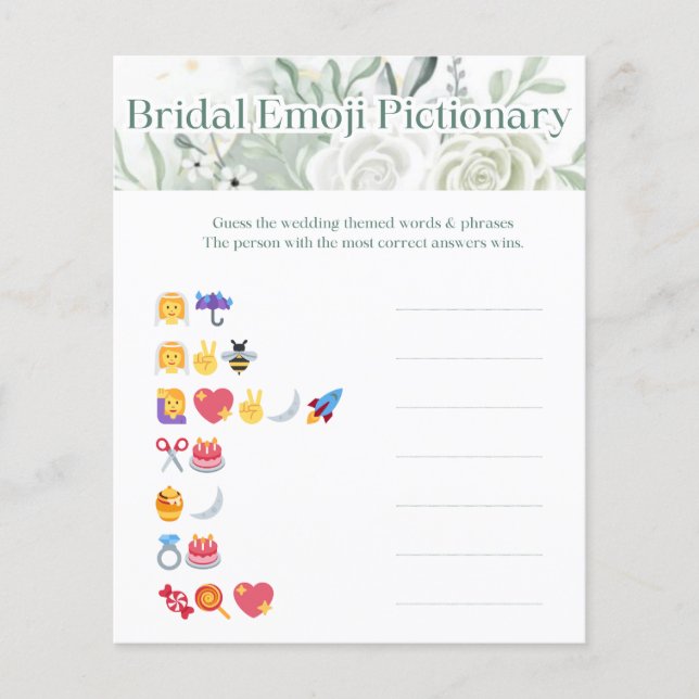 Sage Bridal Shower Game - Emoji Pictionary  (Front)