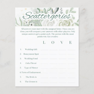 Sage Bridal Shower Game - Scattergories