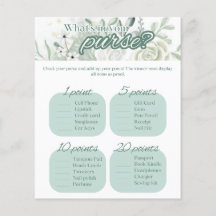 Sage Bridal Shower Game - What's in your purse?