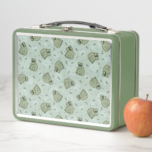 Sage Bubble Frogs - cute kids green frog pattern. Metal Lunch Box
