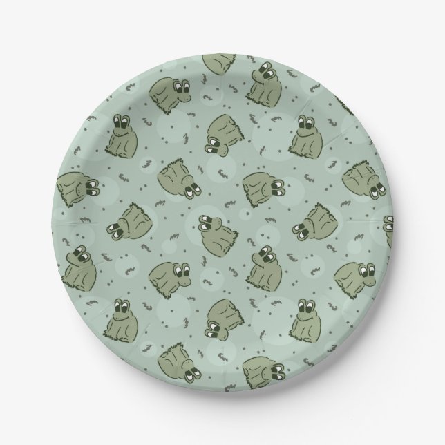 Sage Bubble Frogs - laurel green kids pattern. Paper Plate (Front)
