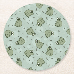 Sage Bubble Frogs - laurel green kids pattern. Round Paper Coaster