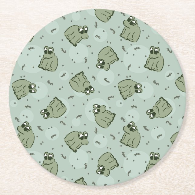Sage Bubble Frogs - laurel green kids pattern. Round Paper Coaster (Front)