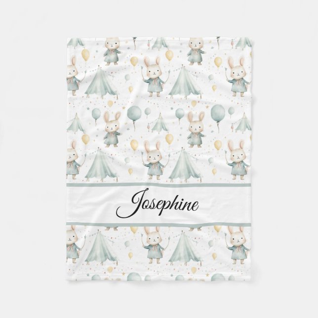 Sage Bunny Dreams Personalised Baby Fleece Blanket (Front)