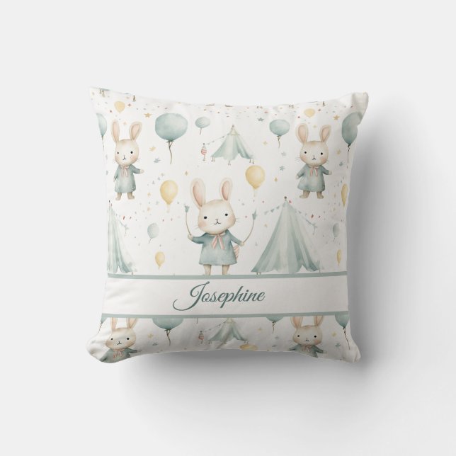 Sage Bunny Dreams Personalised  Throw Pillow (Front)
