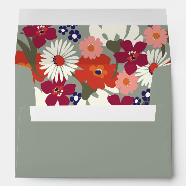 Sage Burgundy Orange Boho Floral Garden Wedding  Envelope (Back (Bottom))
