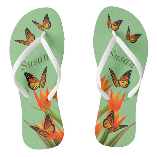 Sage Butterflies Pair of Flip Flops (Footbed)