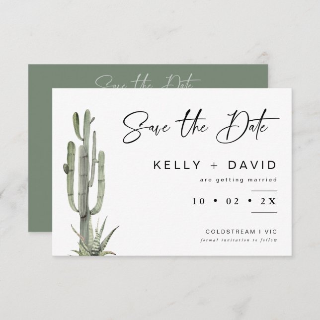 Sage Cactus Succulent Wedding Save The Date Card (Front/Back)