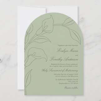 Sage Calla Lily Botanical Elegant Catholic Wedding Invitation