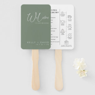 Sage Calligraphy Pictograms Wedding Program Hand Fan