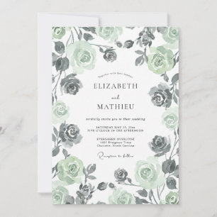 Sage Charcoal Painted Wedding Invitation