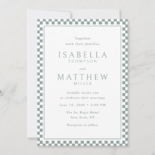 Sage Checker Frame Wedding Invitation