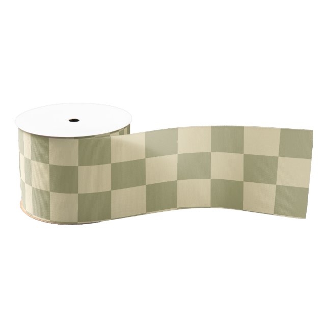 Sage Chequerboard Grosgrain Ribbon (Spool)