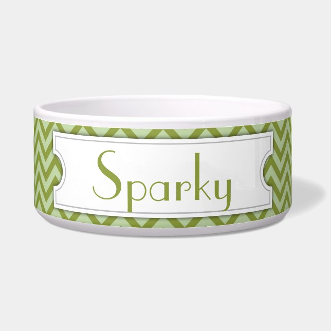 Sage Chevron Personalised Pet Bowl (Front)