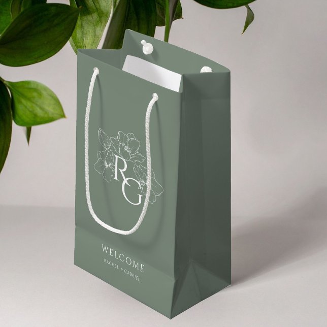Sage | Chic Faux Gold Monogram Welcome Wedding  Small Gift Bag (Creator Uploaded)