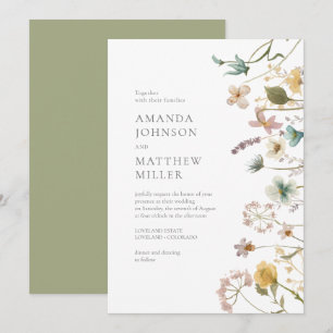 Sage Chic Spring Delicate Pressed Florals Wedding Invitation