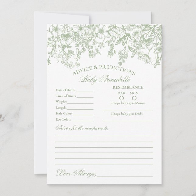 Sage Chinoiserie Floral Advice for Baby Card (Front)