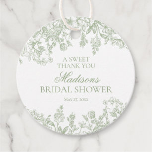 Sage Chinoiserie Floral Bridal Shower Circle Favour Tags