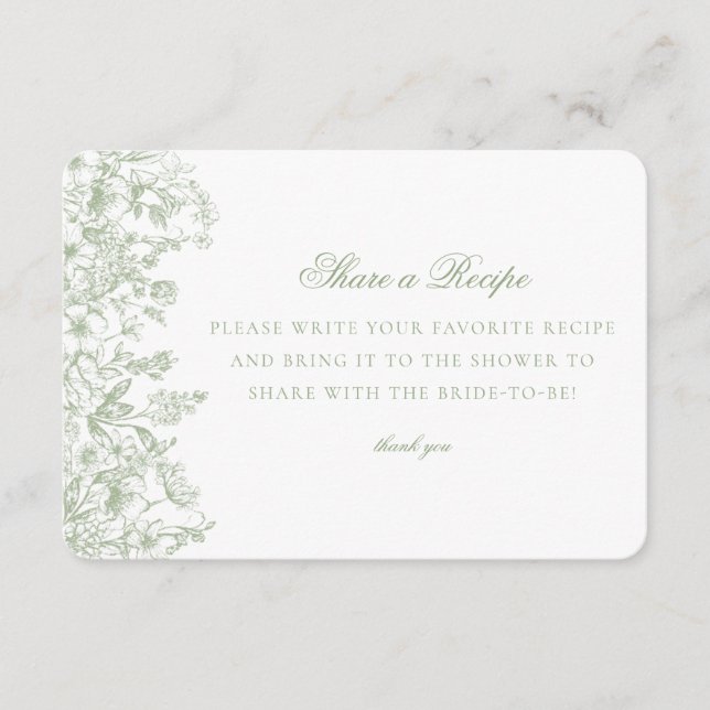 Sage Chinoiserie Floral Share Recipe Invitation (Front)