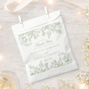 Sage Chinoiserie Floral Wedding Dessert Favour Bags