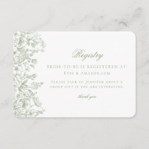 Sage Chinoiserie Retro Floral Bridal Registry Card