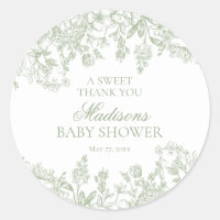 Sage Chinoiserie Vintage Floral Baby Shower Circle