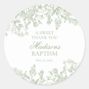 Sage Chinoiserie Vintage Floral Baptism Circle Classic Round Sticker