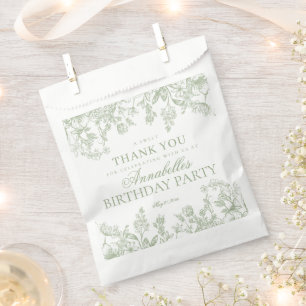 Sage Chinoiserie Vintage Floral Birthday Dessert Favour Bags