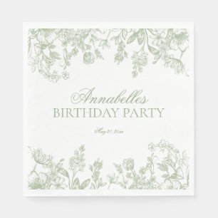 Sage Chinoiserie Vintage Floral Birthday Dessert Napkin