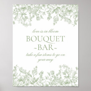 Sage Chinoiserie Vintage Floral Bridal Bouquet Bar Poster