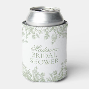 Sage Chinoiserie Vintage Floral Bridal Shower Can Cooler