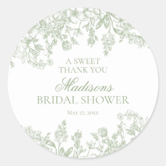 Sage Chinoiserie Vintage Floral Bridal Shower Classic Round Sticker