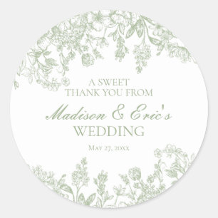 Sage Chinoiserie Vintage Floral Wedding Circle Classic Round Sticker