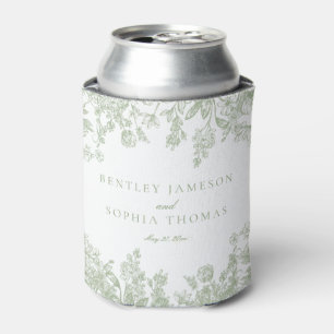 Sage Chinoiserie Vintage Floral Wedding Favors Can Cooler