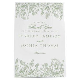 Sage Chinoiserie Vintage Floral Wedding Favour Medium Gift Bag