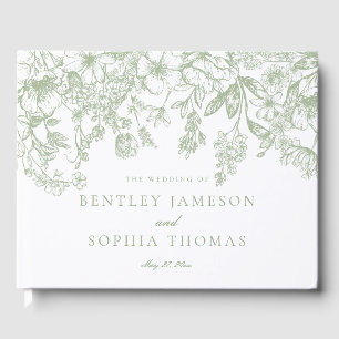 Sage Chinoiserie Vintage Floral Wedding Guestbook