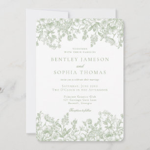 Sage Chinoiserie Vintage French Floral Wedding Invitation