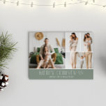 SAGE Christmas Elegant 4 Collage Photo message Holiday Card<br><div class="desc">Share your family’s highlights with this year-in-review Christmas card featuring a simple, minimal, and clean design. The front includes a modern four photo collage paired with the festive greeting “Merry Christmas” in an elegant serif font over a soft sage green colour, with space to personalise your family name or the...</div>