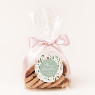 Sage Christmas minimal elegant botanical photo Classic Round Sticker