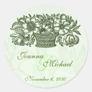 Sage Classic Flower Basket Wedding Sticker