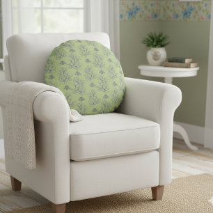 Sage Classic Vintage Simple Flower Pattern  Round Cushion