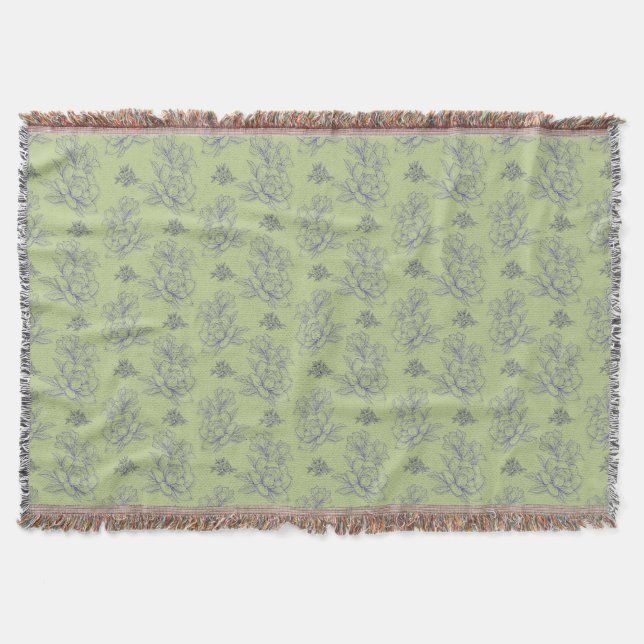 Sage Classic Vintage Simple Flower Pattern  Throw Blanket (Front)