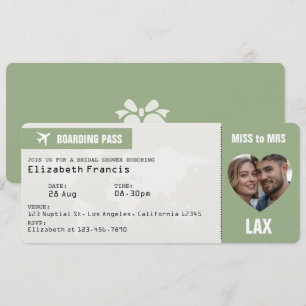 Sage & Cloud Dancer Boarding Pass Bridal Shower Invitation