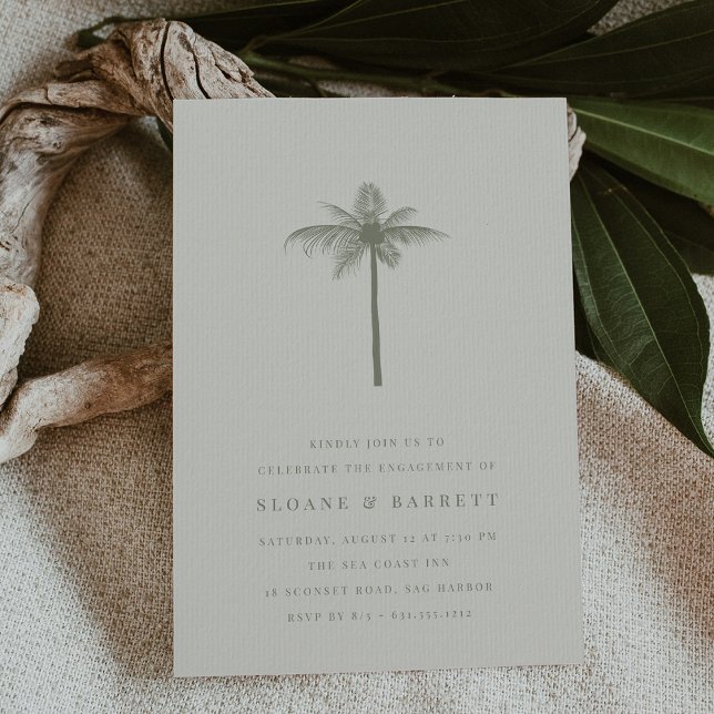 Sage | Coconut Palm Engagement Party Invitation (elegant coastal coconut palm engagement party invitation)