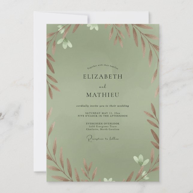Sage Copper Foliage Eucalyptus Wedding Invitation (Front)