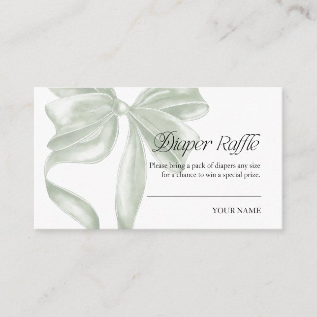 Sage Coquette Bow Diaper Raffle Enclosure Card (Front)