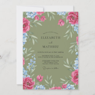 Sage Cornflower Leafy Wedding Invitation