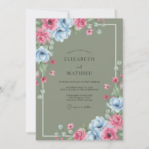 Sage Cornflower Petal Wedding Invitation