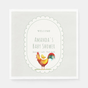 Sage Cottagecore Rooster Chick Baby Shower Welcome Napkin